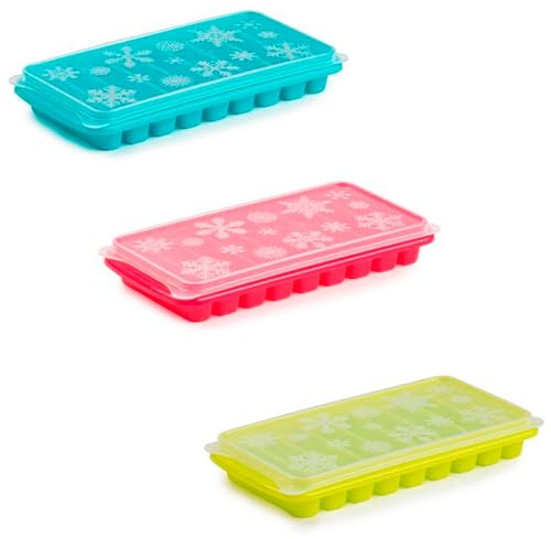 Acan Tradineur - Pack de 3 cubiteras de plástico con Tapa, Molde para 9 Cubitos de Hielo alargados, fácil extracción, cóctel, Whisky, Fabricado en España (Color Aleatorio - 26 x 12,5 x 3,6 cm)