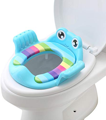 Babytoalettsits Kudde, Fotstöd Justerbar Baby Extra Toalettsits Söt Tecknad Djurform Baby Potty Trainer Halkfri Toalettsits med Handtag (blå)