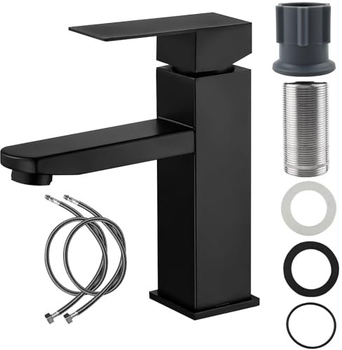 Badarmatur, Wasserhahn Bad Schwarz – Mischbatterie Waschbecken, Warm- und Kaltwasserhahn, Armatur für Badezimmerwaschbecken, Einhebelmischer, Schwarze Wasserhähne