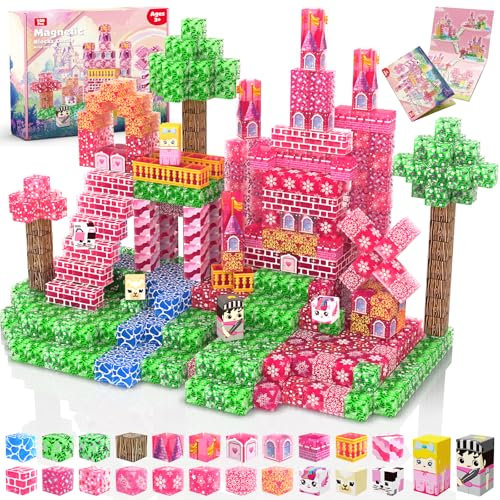 Magnetic Blocks - 100PCS Magnetic Building Block Cubes, Magnet Blocks Transparent Castle Princess Toy Building Sets for Kids, STEM Stacking Magnets Toys, Easter Birthday Gift for Boys Girls Age 4-8