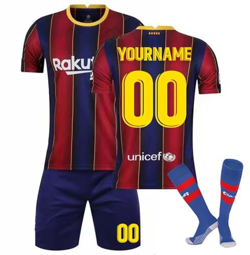 Trikot Personalisiert Kinder Trikot mit Eigenem Namen & Nummer Neue Saison Hause/Auswärts Fußball Trikots Shorts Socken Set für Kinder/Erwachsene Fussball Jersey Trainingsanzug für Junge Herren A01