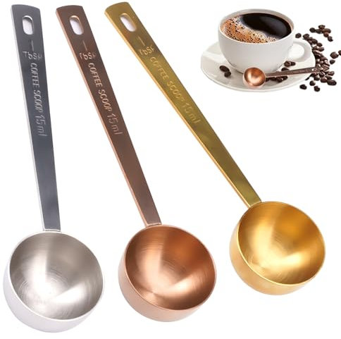 3 Pcs Cucchiaio Dosatore da Caffè, 15ml Misurino Proteine Misurino Dosatore Caffe in Acciaio Inox, Cucchiai Dosatori per Caffè, Misurino Grammi con Manico Lungo per Misurazione Varie Polveri e Liquidi