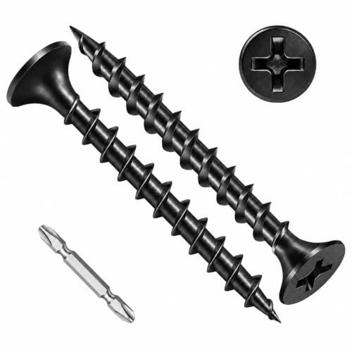 Wavanta 200Pcs Drywall Screws, M4 x 35mm Black Self Tapping Screws | Coarse Thread Phosphate Bugle Head Wood Screws With Bit for Plasterboard, Wood and Furniture