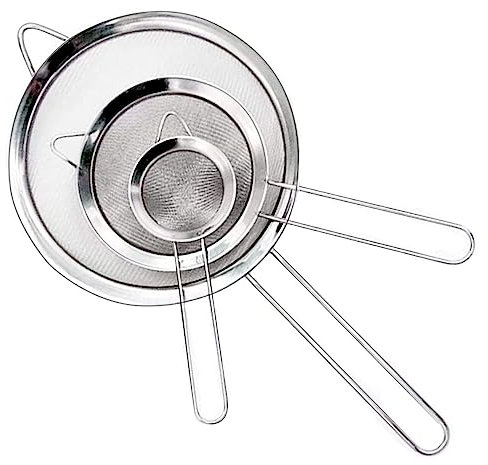 Set di 3 colini da cucina, 7,6/14/20 cm, setaccio fine da cucina, in acciaio inox con manico lungo, per cottura, farina, separazione delle proteine, succhi ecc