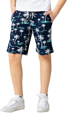 MOR Pojkar sommarshorts av bomull med fickor – bekväma korta byxor för barn med dragsko – fritidsshorts för utomhus och hem (färg, storlek), Mörkblå, 176
