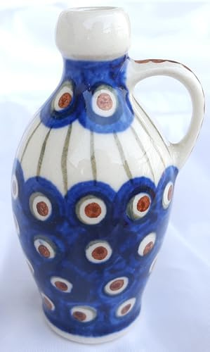 Mini Anfora Decorativa in Ceramica, Motivo a Pois Blu e Bianco, Stile Artigianale