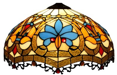 Dualbao Pantalla de lámpara barroca Azul Solo reemplazo, 16 Pulgadas Beige ámbar Rojo Cuentas Vidrio Manchado Pantallas de lámparas para lámpara de Mesa Luces Colgantes Lámparas de pie,Amber