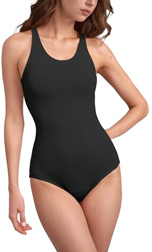 westag Period Swimwear One Piece Leakproof Racerback Swimsuit Menstrual Athletic Swimming Costume Bathing Suit for Teen Girls Women M Black