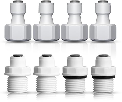 RO Water Purifier Fitting - ShiningUU 8-Pack 1/4 Water Filter Quick Connector to 1/2 Male Thread/Female Thread Straight Adaptor | Push-Fit Tool-Free Installation for Water Filter Systems