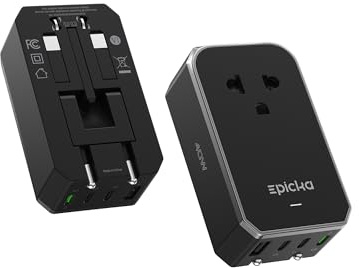 EPICKA Adattatore da Viaggio Mondiale, Air 40W PD Fast Charger Adattatore Universale con 1 Presa AC e 4 Porte USB per Europa, USA, Giappone, Corea, Thailandia, Australia, Nero