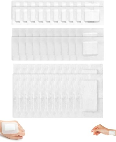 ZKUNL Paquete de 60 Unidades Apósitos de Tela No Tejida para Heridas,3 Tamaños 6x7cm 10x10cm 10x15cm Apósitos Adhesivos Protección Heridas Cortes Úlceras Uso Médico Diario