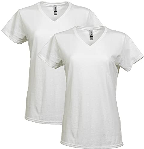 Gildan Women's Heavy Cotton V-Neck T-Shirt, 2-Pack, White, Medium