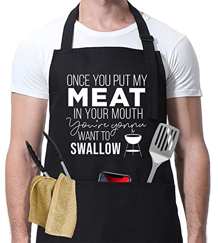 Miracu Funny Cooking Aprons for Men Husband - Valentines Day, Birthday Funny Male Gifts for Mens Best Friend, Gifts for Male Friends Guy Boyfriend Chef Him, Grilling Grill BBQ Apron for Men w/Pockets