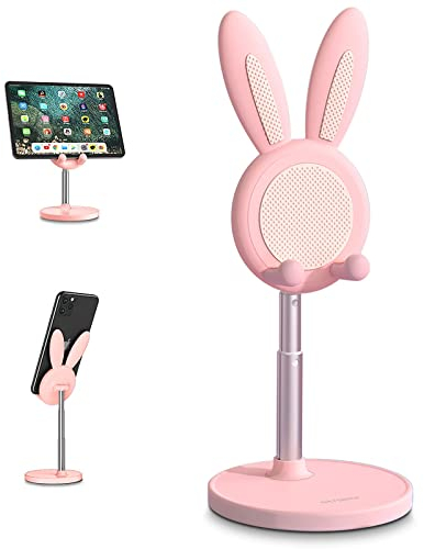 nediea Niedlicher Handy Ständer Hase, Winkel höhenverstellbar, Handy-Ständer für Schreibtisch, Hasen Handyständer, kompatibel mit Allen Handys, for iPhone, for Pixel, for iPad, for Tablets (Rosa)