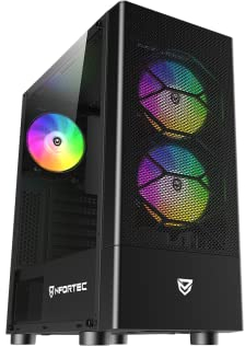 Nfortec Caelum Caja PC Gaming ATX con Frontal mallado, 3 Ventiladores RGB, Cristal Templado, filtros Antipolvo, USB-C – Color Negro