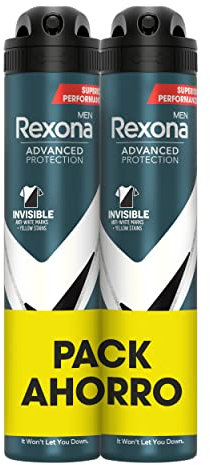 Rexona Desodorante Aerosol Protección Avanzada 72h Invisible Black & White Pack Ahorro Antitranspirante para hombre 200ml x2, El embalaje puade variar