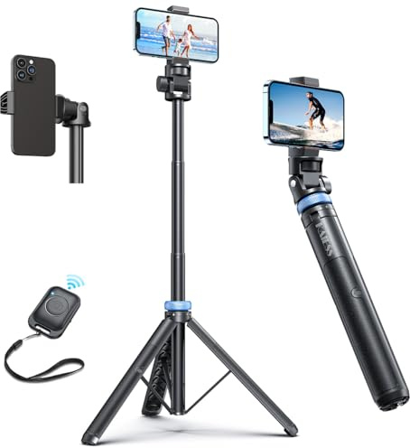 Kaiess 62 Phone Tripod & Selfie Stick, Extendable Photography Light Stand with Wireless Remote, Solidest, Portable, Lightweight, Compatible with iPhone/Android Phone
