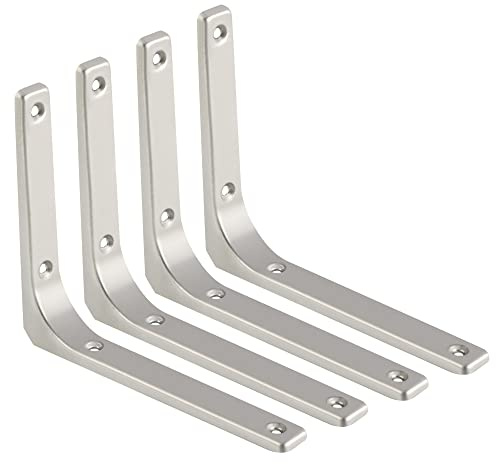 SAYAYO Stainless Steel Shelf Bracket Heavy Duty Brushed L Bracket 150*125mm | Angle Brackets for Wood Wall Brackets for Shelves Shelf Support, Brushed Nickel, 4 Pcs