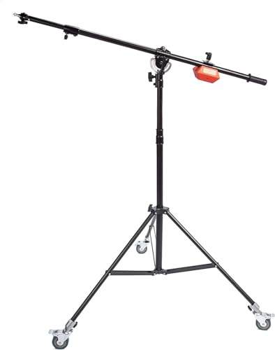 BOLLUMA Pro Support de Lumière Trépieds d'éclairage Hauteur Max de 180cm avec Bras Girafe de 224cm, roulettes et Contrepoids de 4kg pour Photo Studio Monolight, Lampe Stroboscopique, Softbox