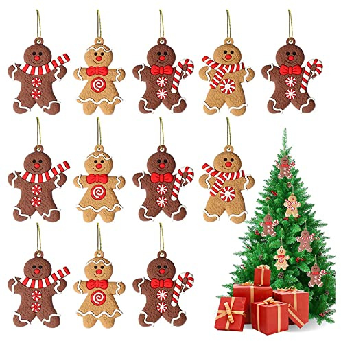 Vecibel Julgransdekorationer 12 stycken pepparkaksgubbe traditionell ingefära man julhängen för julgran hängande julgransprydnad för hemmet jul fest dekoration