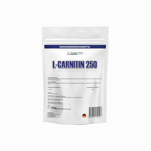 Pharmasports L-Carnitin PUR 250g - Reines L-Carnitin Tartrat Pulver ohne Zusätze - 100% pur