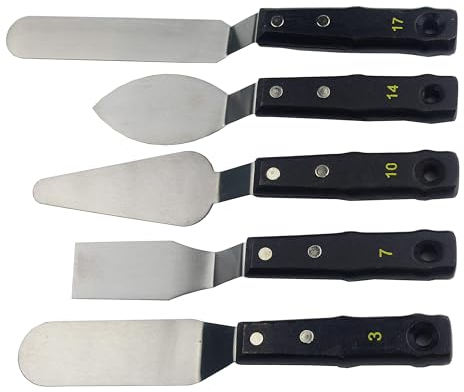 5 pezzi Grande Spatola per Pittura Con Manico in Legno Nero Arte Tavolozza per Dipingere Set per Acrilici, Dipinti Decorativi, Acquerello, Miscelazione di Colori, Dipinti ad Olio, Dipinti su Tela