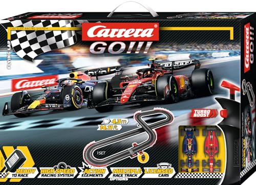 Carrera GO!!! Flying Lap Rennbahn-Set I Rennbahn mit lizensierten Slotcars | bis zu 2 Spieler | Für Kinder ab 6 Jahren & Erwachsene