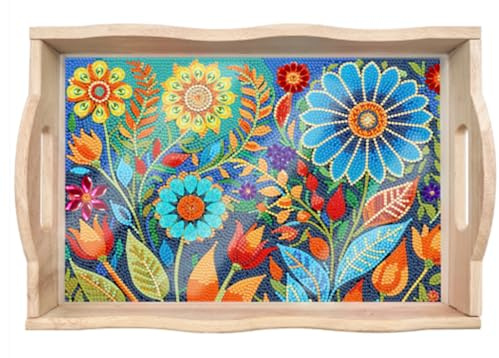 Kit Bandeja Diamond Painting Piedras Redondas (Mandala XL Flores, Bandeja 24,5 X 35CM)