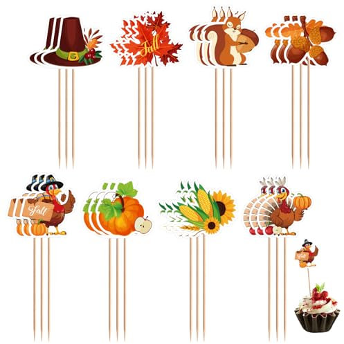 24 Pezzi di Decorazioni per Cupcake del Ringraziamento, Decorazioni Autunnali per Torte Decorazione della Torta con Zucca e Acero Forniture Alimentari per Feste a Tema Autunnale Decorazioni