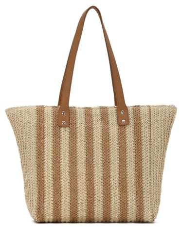 EVEOUT Borsa Tote Rafia Donna Estate Bohémien Grande Leggero Borse Paglia Intrecciata a Righe per Spiaggia Vacanze
