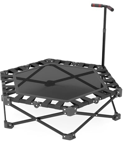 Trampoline de Fitness d'intérieur avec Structure nid d'oiseau et poignée réglable en Hauteur sur 3 Positions | Trampoline Pliable(300 kg) | Pieds antidérapants insonorisés | Aucun Assemblage requis
