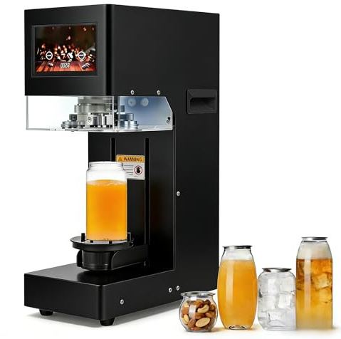 Fully Automatic Soda Can Sealer Machine, Pro Commercial Can Sealing Canning Machine, LED Touch Screen & Counter, for Aluminum/Plastic/Paper Cans/Cups, Lid Dia 1.2”-3.9”, Height 1.2”-7.9”