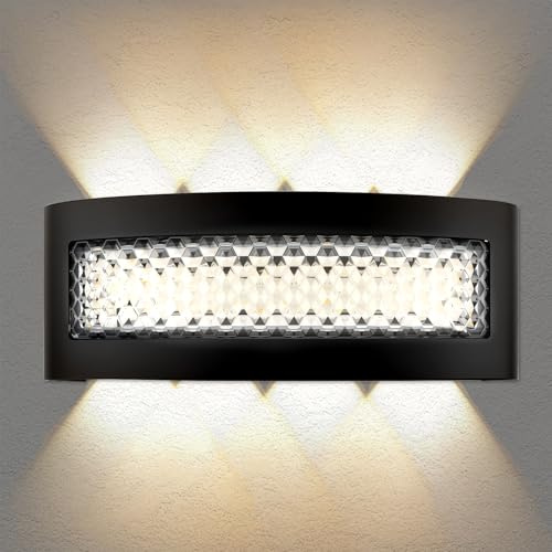 BlueXP Aplique de Pared LED 12W Negro con Superficie de Cristal Luz Cálida 3000K Lámpara de Pared Moderna para Interiores con Conector Rápido 3P 10A para Salón Dormitorio Pasillo Hotel Decoración