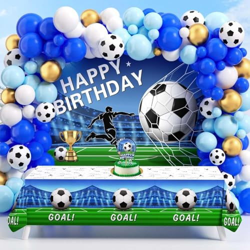 Heboland Decoration Anniversaire Foot, 116 pièces Ballons Nappe Toile de Fond Decoration Gateau Foot pour Deco Foot Anniversaire