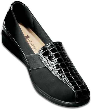 GALERIA DEL COLECCIONISTA Zapatos Alto Confort señora Horma Extra-Ancha Especial. Fáciles de Poner: Ajustables. Plantilla Piel, Suela Antideslizante, cómodo Tacón de Cuña: Flexibles y Elegantes