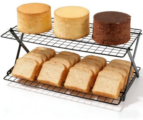 Ruioomeep Grille de refroidissement pliable à 2 étages - Rectangulaire - Pour refroidir et rôtir - Pour biscuits, gâteaux, muffins, pain