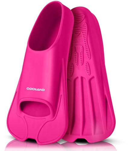 Odoland Snorkel Fins, Diving Fins for Adult, Full Foot Pocket Travel Size Swim Training Fins, Silicone Snorkeling Fins, Comfortable Flippers for Men and Women, Rose Pink，M