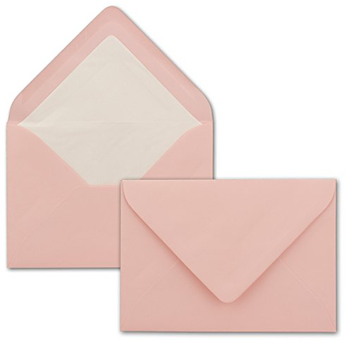 50 Briefumschläge in Rosa mit weißem Innenfutter - Kuverts in DIN B6 Format - 12,5 x 17,6 cm - Seidenfutter - Nassklebung
