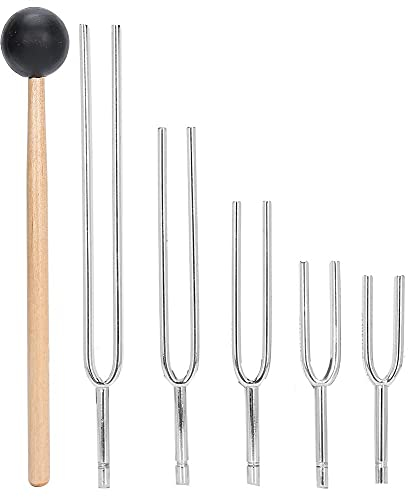 5-teiliges Stimmgabelset 128 Hz-2048 Hz, Musiker & Lehrer Set mit Tasche & Hammer, Präzisionsgabeln für Akustik Experimente & Tonmessung
