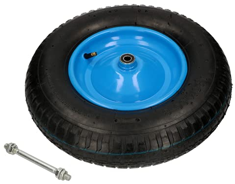 KOTARBAU® Schubkarrenrad mit Achse Mantel 4.80 4.00-8 Rad Schubkarre Reifen 4.80/4.00-8 Reifen Schubkarre Schubkarrenrad 4.80/4.00-8 verstärkt 6PR Reifen Ø 390 mm