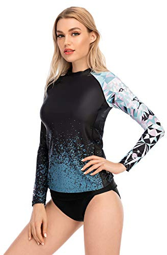 HUGE SPORTS Rashguard Femme Maillot de Bain à Manches Longues pour Surf Natation Séchage Rapide (Lion,XL)