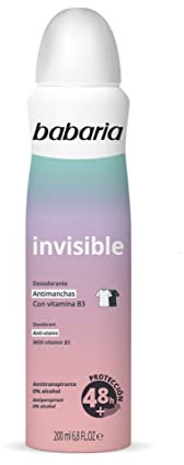 Babaria - Desodorante invisible antimanchas - 0% alcohol - Antitranspirante - 200ml
