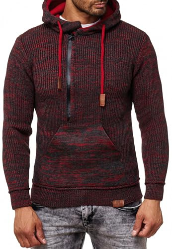 Subliminal Mode - Jersey de punto para hombre con capucha y cuello con cremallera - Estilo básico - Jersey de punto grueso - Suéter tejido de invierno de manga larga - Idea de regalo BX277, rojo, M