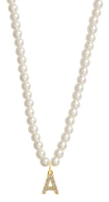 Halskette mit Anhänger Vintage-Stil gepflasterter kubischer Buchstabe Damen-Halskette Klassische Perlenkette für Damen Schmuck Geschenk Schmuck Geburtstagsgeschenke für Damen und Herren