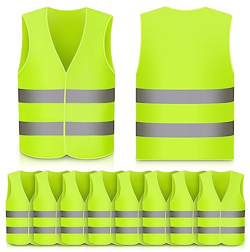 Trintion 10 STK Warnwesten Neongelb Reflektorweste Sicherheitsweste Unfallweste Waschbar Knitterfrei Pannenhilfe Universalgröße Warnwesten Auto für Autofahrern Fahrern Arbeitskräften