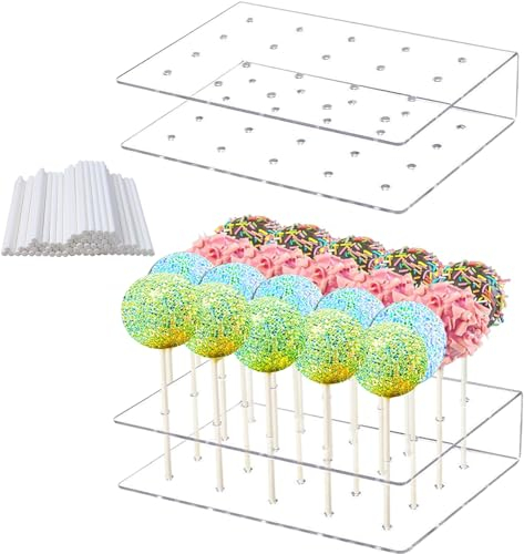 2 Piezas Cake Pop Stand, con 200 Cake Pop Stems - Cake Pop Stand 20 Agujeros Lollipop Holder Lollipop Stand para Boda Cumpleaños Postre Mesa Fiesta Decoratio