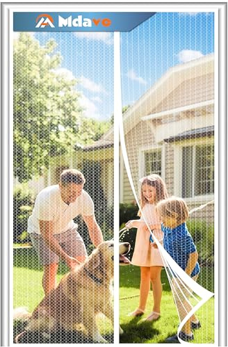 Magnetic Screen Door，Screen Door Mesh，Keep Bugs Out, Heavy-Duty Mesh Curtain,Pet and Kid Friendly, Works with Front Doors, Sliding Doors（38x82 Inch White