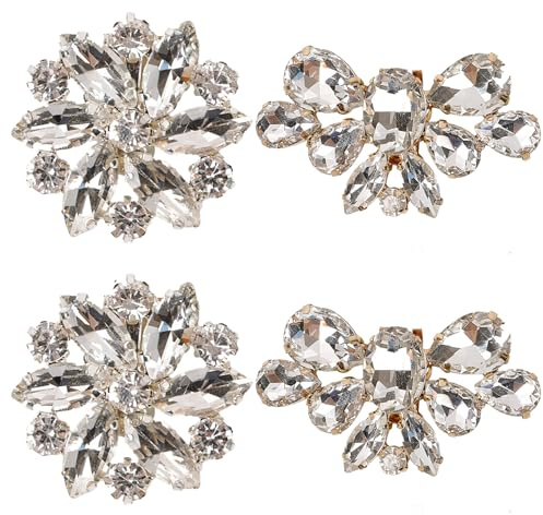 Floatdream 2 Pares Clips de Zapatos, Clip de Zapato de Cristal para Mujer, Clips de Zapatos de Boda, Adecuado para Tacones Altos, Zapatos de Boda, Sombreros, Bolsos(Oro, Plata)