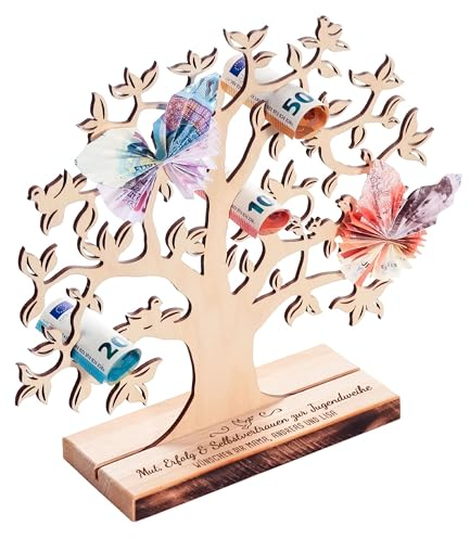 Großer Holz-Geldbaum mit Gravur zur Jugendweihe, Personalisierte Lebensbaum Deko, DIY Verpackung für Geldgeschenke, Geschenk zur Jugendweihe, Geldgeschenk, Geld Holzbaum, Jugendfeier Geschenke