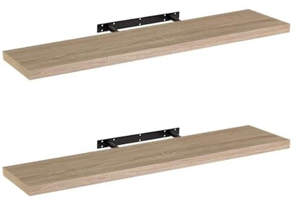 LOLAhome - Set de 2 Baldas Flotantes para Pared de Madera Natural de 120x23,5 cm. Estanterías de Pared Resistentes y Decorativas sin Agujeros Visibles para Salón, Cocina, Oficina o Dormitorio